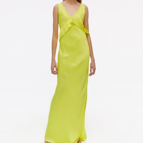 The Helmut Lang Long Double Satin Sash Dress - Neon Yellow size 6 - Picture 1 of 11